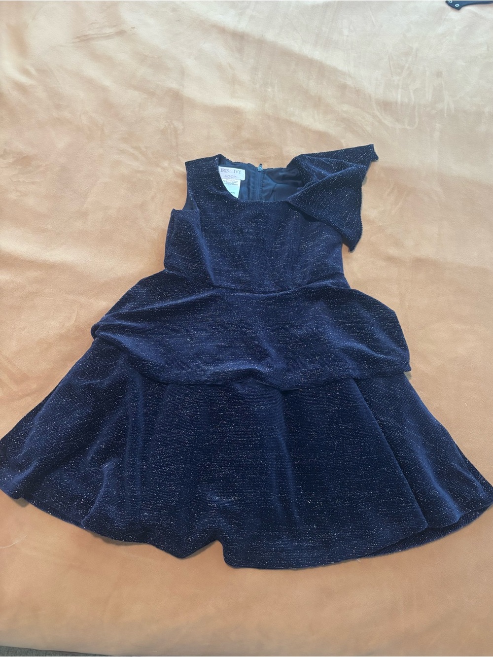 iris & ivy Navy One-Shoulder Sparkle Tiered Party Dress